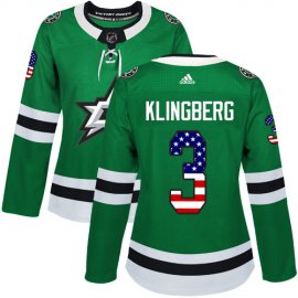 Adidas Dallas Stars #3 John Klingberg Green Home Authentic USA Flag Womens Stitched NHL Jersey