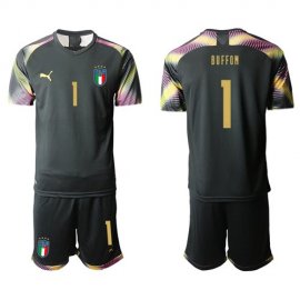 Italy #1 Buffon Black Goalkeeper Soccer Country Jersey