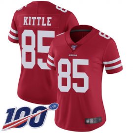 Nike San Francisco 49ers #85 George Kittle Red Team Color Womens Stitched NFL 100th Season Vapor Limited Jersey
