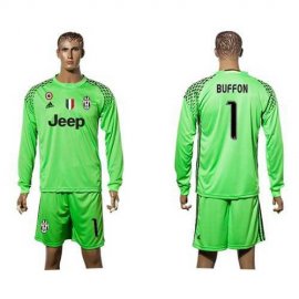 Juventus #1 Buffon Green Goalkeeper Long Sleeves Soccer Club Jersey