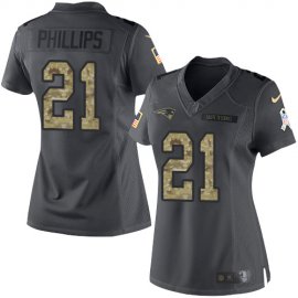 Nike New England Patriots #21 Adrian Phillips Black Womens Stitched NFL Limited 2016 Salute to Service Jersey