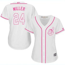 Cleveland Indians #24 Andrew Miller White/Pink Fashion Womens Stitched MLB Jersey