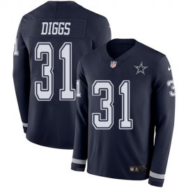 Nike Dallas Cowboys #31 Trevon Diggs Navy Blue Team Color Mens Stitched NFL Limited Therma Long Sleeve Jersey