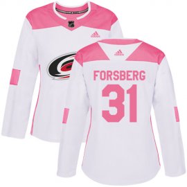 Adidas Carolina Hurricanes #31 Anton Forsberg White/Pink Authentic Fashion Womens Stitched NHL Jersey