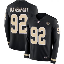 Nike New Orleans Saints #92 Marcus Davenport Black Team Color Mens Stitched NFL Limited Therma Long Sleeve Jersey