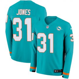 Nike Miami Dolphins #31 Byron Jones Aqua Green Team Color Mens Stitched NFL Limited Therma Long Sleeve Jersey