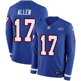 Nike Buffalo Bills #17 Josh Allen Royal Blue Team Color Mens Stitched NFL Limited Therma Long Sleeve Jersey