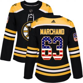 Adidas Boston Bruins #63 Brad Marchand Black Home Authentic USA Flag Womens Stitched NHL Jersey