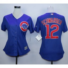 Chicago Cubs #12 Kyle Schwarber Blue Alternate Womens Stitched MLB Jersey
