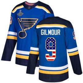 Adidas St. Louis Blues #9 Doug Gilmour Blue Home Authentic USA Flag Stanley Cup Champions Stitched NHL Jersey
