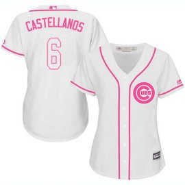 Chicago Cubs #6 Nicholas Castellanos White/Pink Fashion Womens Stitched MLB Jersey