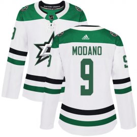 Adidas Dallas Stars #9 Mike Modano White Road Authentic Womens Stitched NHL Jersey