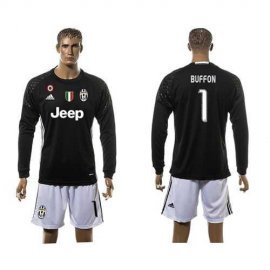 Juventus #1 Buffon Black Goalkeeper Long Sleeves Soccer Club Jersey