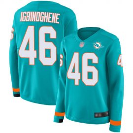 Nike Miami Dolphins #46 Noah Igbinoghene Aqua Green Team Color Womens Stitched NFL Limited Therma Long Sleeve Jersey
