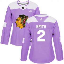 Adidas Chicago Blackhawks #2 Duncan Keith Purple Authentic Fights Cancer Womens Stitched NHL Jersey