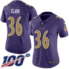 Nike Baltimore Ravens #36 Chuck Clark Purple Womens Stitched NFL Limited Rush 100th Season Jersey