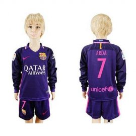Barcelona #7 Arda Away Long Sleeves Kid Soccer Club Jersey