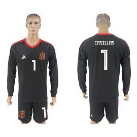 Spain #1 Casillas Black Long Sleeves Goalkeeper Soccer Country Jersey