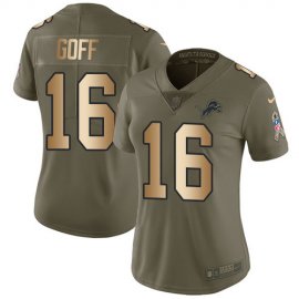 Detroit Lions #16 Jared Goff Olive/Gold Womens Stitched NFL Limited 2017 Salute To Service Jersey
