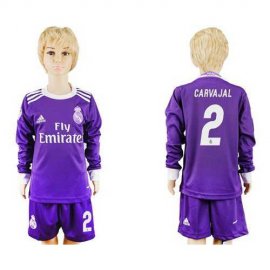 Real Madrid #2 Carvajal Away Long Sleeves Kid Soccer Club Jersey