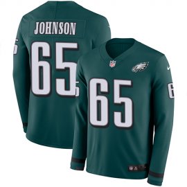Nike Philadelphia Eagles #65 Lane Johnson Midnight Green Team Color Mens Stitched NFL Limited Therma Long Sleeve Jersey
