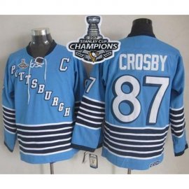 Pittsburgh Penguins #87 Sidney Crosby Light Blue CCM Throwback 2017 Stanley Cup Finals Champions Stitched NHL Jersey