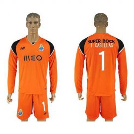 Oporto #1 I.Casillas Orange Goalkeeper Long Sleeves Soccer Club Jersey