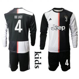 Juventus #4 De Ligt Home Long Sleeves Kid Soccer Club Jersey