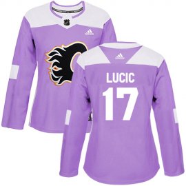 Adidas Calgary Flames #17 Milan Lucic Purple Authentic Fights Cancer Womens Stitched NHL Jersey