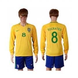 Brazil #8 Socrates Home Long Sleeves Soccer Country Jersey