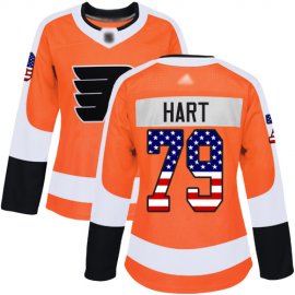 Adidas Philadelphia Flyers #79 Carter Hart Orange Home Authentic USA Flag Womens Stitched NHL Jersey