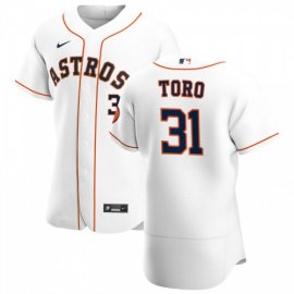 Houston Astros #31 Abraham Toro Mens Nike White Home 2020 Authentic Player MLB Jersey
