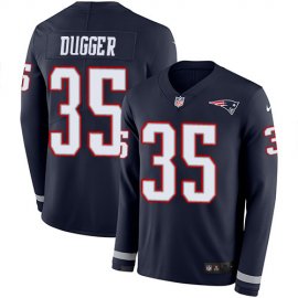 Nike New England Patriots #35 Kyle Dugger Navy Blue Team Color Mens Stitched NFL Limited Therma Long Sleeve Jersey