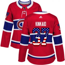 Adidas Montreal Canadiens #37 Keith Kinkaid Red Home Authentic USA Flag Womens Stitched NHL Jersey