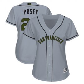 San Francisco Giants #28 Buster Posey Grey 2018 Memorial Day Cool Base Womens Stitched MLB Jersey