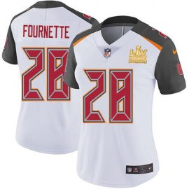 Tampa Bay Buccaneers #28 Leonard Fournette White Womens Super Bowl LV Champions Patch Stitched NFL Vapor Untouchable Limited Jersey