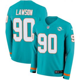 Nike Miami Dolphins #90 Shaq Lawson Aqua Green Team Color Mens Stitched NFL Limited Therma Long Sleeve Jersey