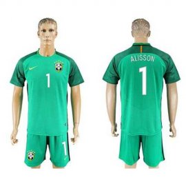 Brazil #1 Alisson Green Goalkeeper Soccer Country Jersey
