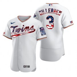 Minnesota Twins #3 Harmon Killebrew Mens Nike White Fluttering USA Flag Limited Edition Authentic MLB Jersey