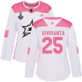 Adidas Dallas Stars #25 Joel Kiviranta White/Pink Authentic Fashion Womens 2020 Stanley Cup Final Stitched NHL Jersey
