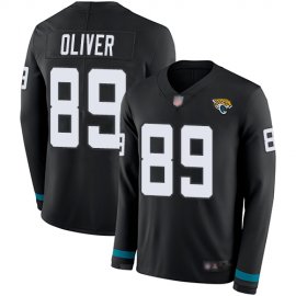 Nike Jacksonville Jaguars #89 Josh Oliver Black Team Color Mens Stitched NFL Limited Therma Long Sleeve Jersey