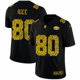 San Francisco 49ers #80 Jerry Rice Mens Nike Leopard Print Fashion Vapor Limited NFL Jersey Black