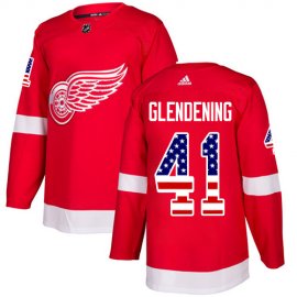 Adidas Detroit Red Wings #41 Luke Glendening Red Home Authentic USA Flag Stitched NHL Jersey