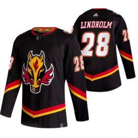 Calgary Flames #28 Elias Lindholm Black Mens Adidas 2020-21 Reverse Retro Alternate NHL Jersey