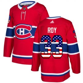 Adidas Montreal Canadiens #33 Patrick Roy Red Home Authentic USA Flag Stitched NHL Jersey