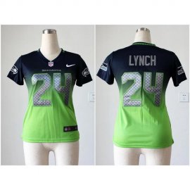 Nike Seattle Seahawks #24 Marshawn Lynch Steel Blue/Green Womens Stitched NFL Elite Fadeaway Fashion Jersey