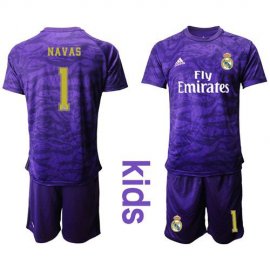 Real Madrid #1 Navas Blue Goalkeeper Long Sleeves Kid Soccer Club Jersey