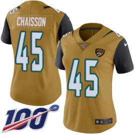 Nike Jacksonville Jaguars #45 KLavon Chaisson Gold Womens Stitched NFL Limited Rush 100th Season Jersey