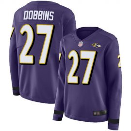 Nike Baltimore Ravens #27 J.K. Dobbins Purple Team Color Womens Stitched NFL Limited Therma Long Sleeve Jersey
