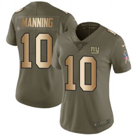 Nike New York Giants #10 Eli Manning Olive/Gold Womens Stitched NFL Limited 2017 Salute to Service Jersey